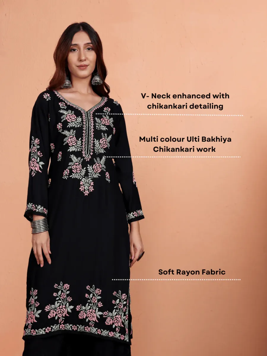 Rayon Chikankari Hand Embroidered Women's Long Kurta