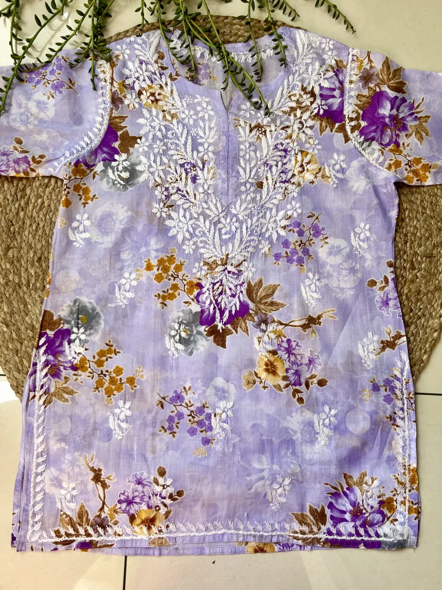 Mulmul Chikankari Hand Embroidered Women's Floral Short kurta