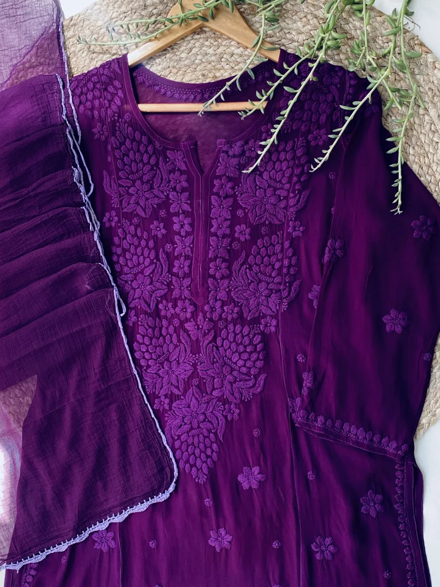 Viscose Chikankari Hand Embroidered Kurta and Dupatta