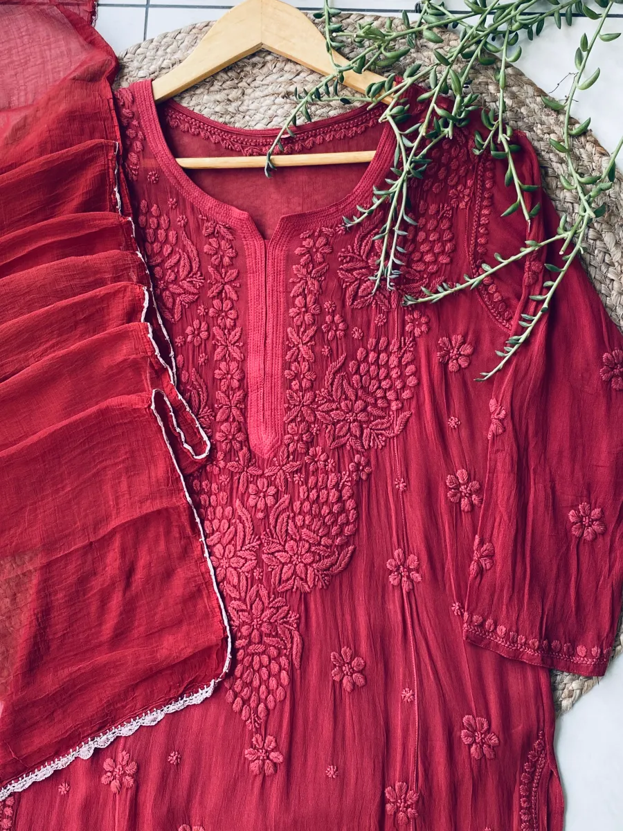 Viscose Chikankari Hand Embroidered Kurta and Dupatta