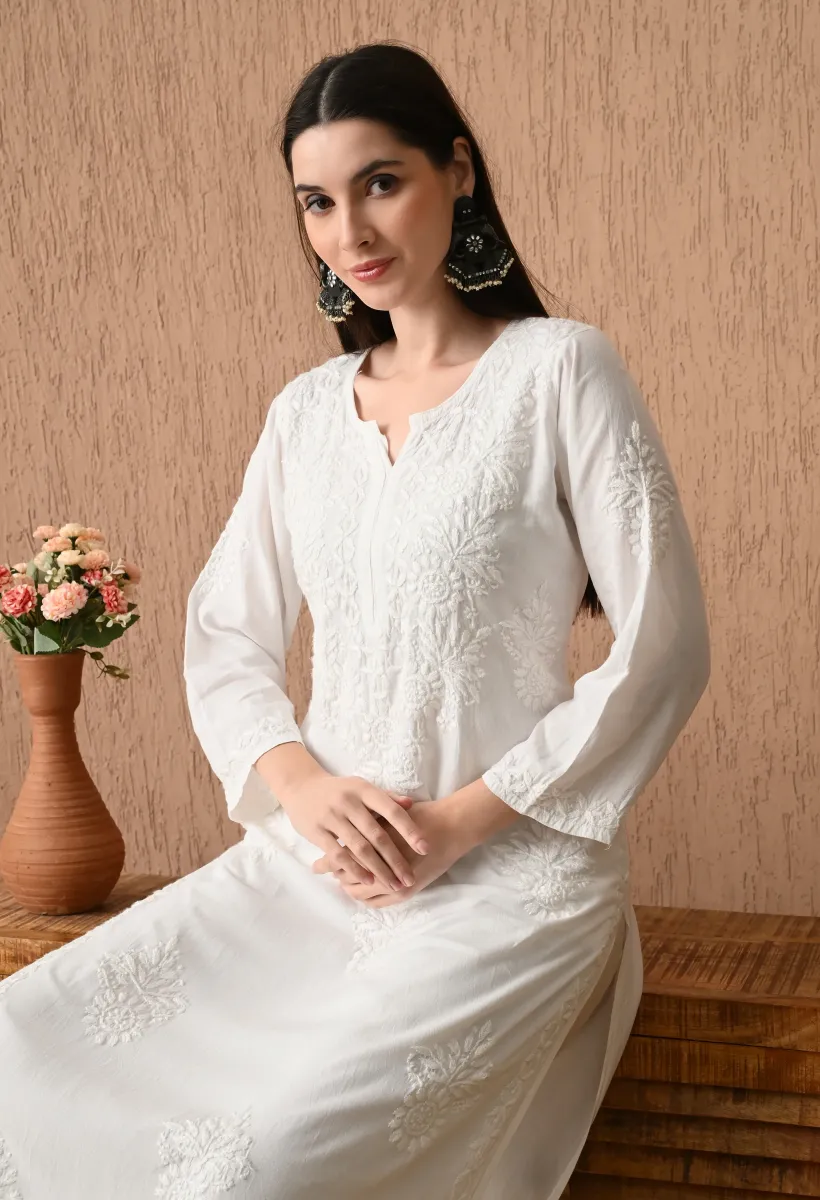 Rayon Ombre Shade Chikankari Hand Embroidered Women's Straight Kurta