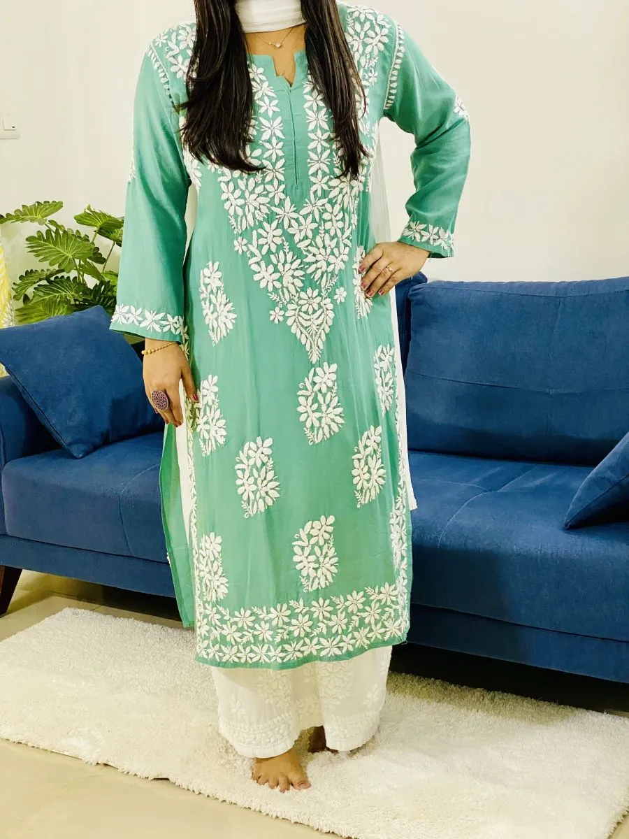 Modal Chikankari Solid Women's Long Kurta