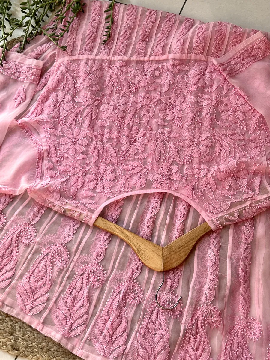 Resham Chikankari Hand Embroidered Women's Yog Anarkali Kurta