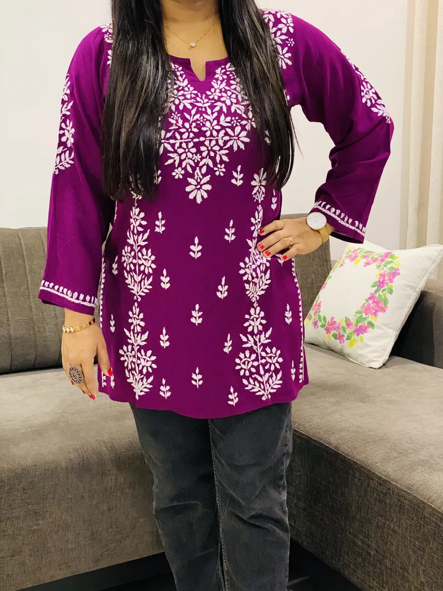 Chikankari Handwork Women's Modal Short Kurta
