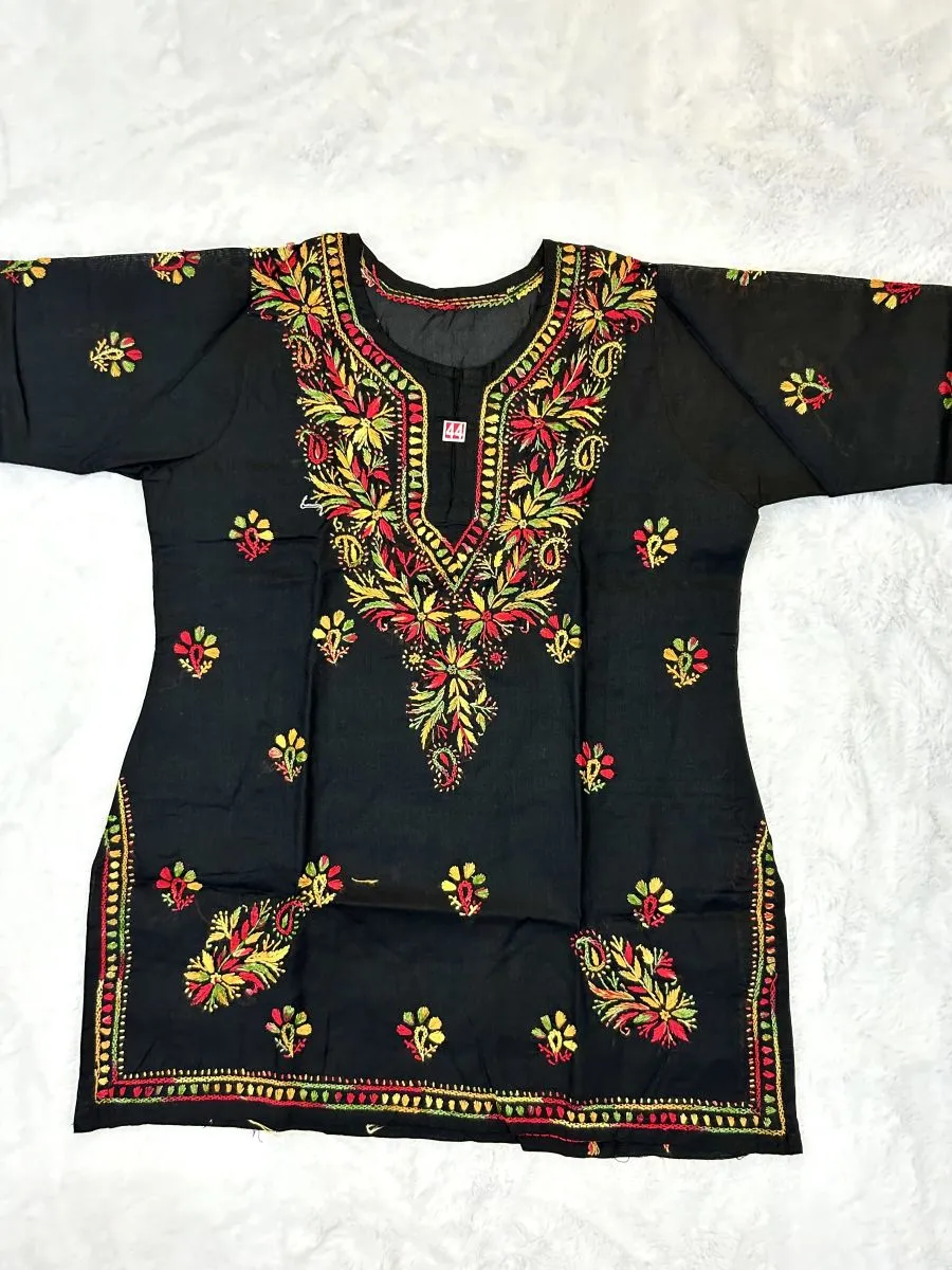 Cotton Chikankari Handwork Solid Women's Short Kurta