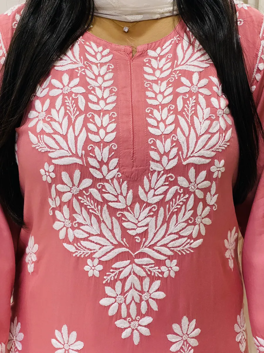 Premium Modal Chikankari Hand Embroidered Women's Solid Kurti