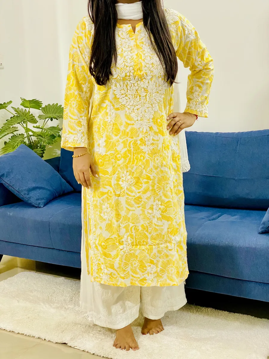Cotton Chikankari Hand Embroidered Women's Long Kurta