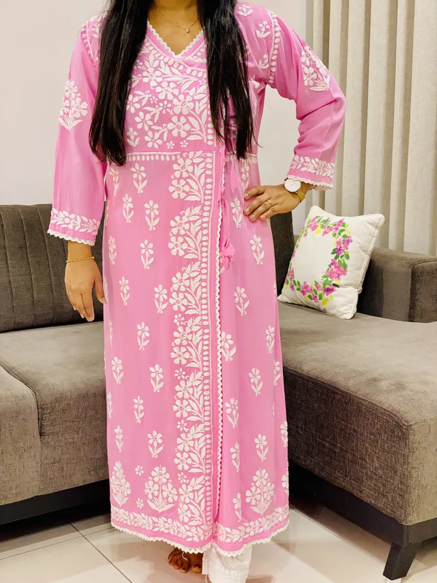 Rayon Chikankari Handwork Solid Women's Angrakha Kurta