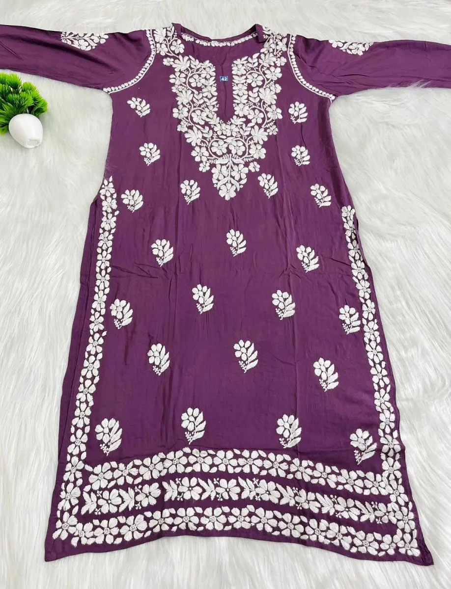 Premium Modal Chikankari Hand Embroidered Solid Women's Long Kurta