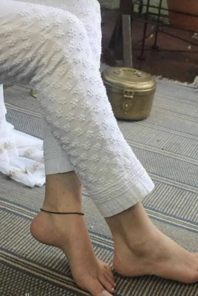 Chikankari Hand Embroidered Lycra Cotton Pant