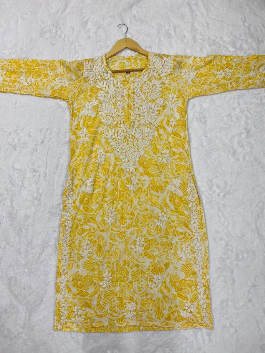 Cotton Chikankari Hand Embroidered Women's Long Kurta