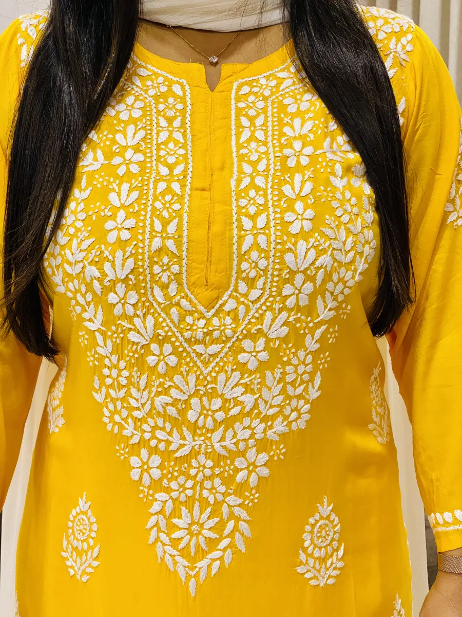 Premium Modal Chikankari Hand Embroidered Solid Women's Long Kurta