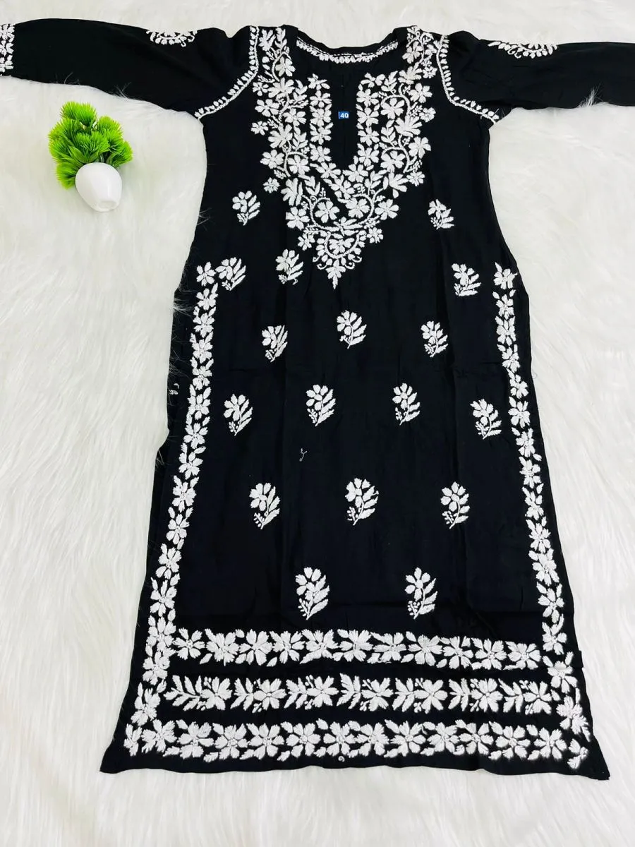 Premium Modal Chikankari Hand Embroidered Solid Women's Long Kurta