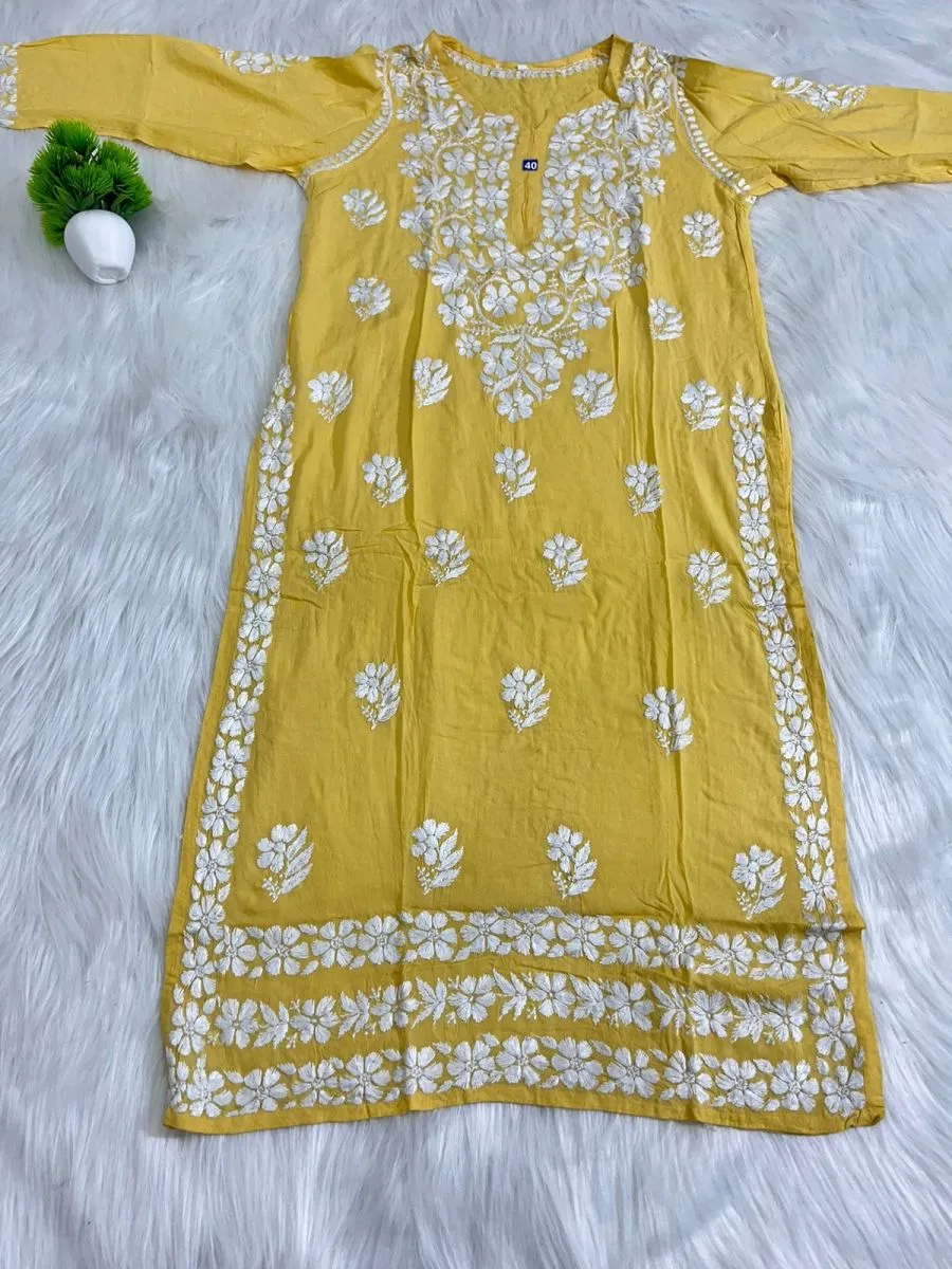 Premium Modal Chikankari Hand Embroidered Solid Women's Long Kurta