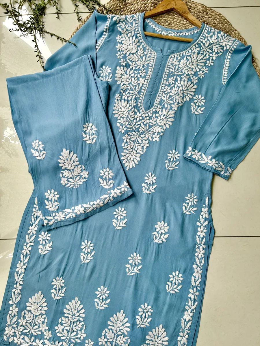 Rayon Chikankari Handwork women kurta palazzo set
