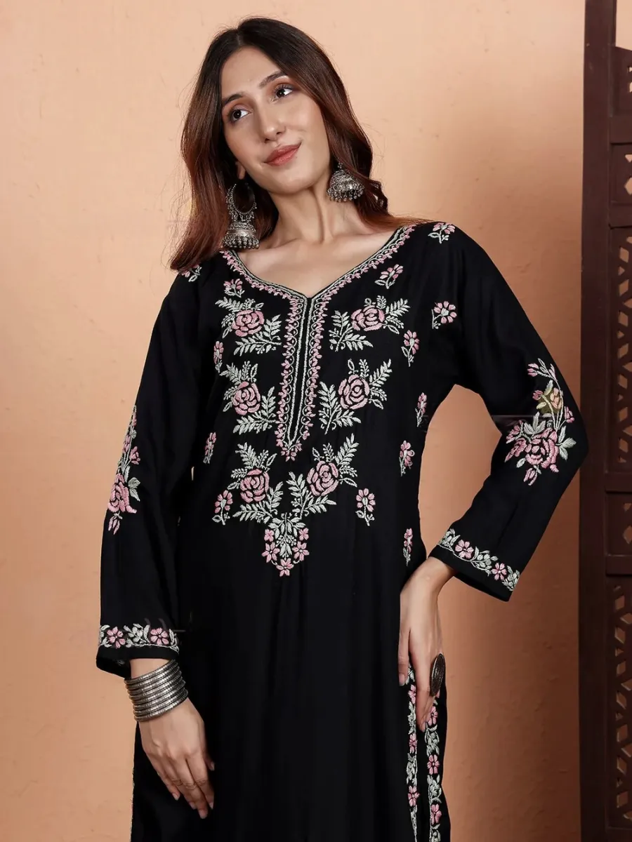 Rayon Chikankari Hand Embroidered Women's Long Kurta