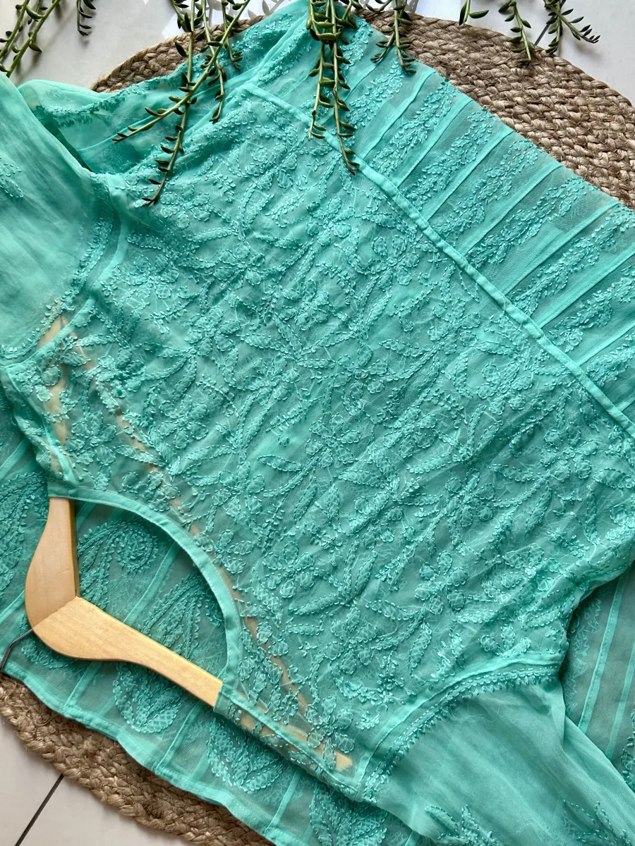 Resham Chikankari Hand Embroidered Women's Yog Anarkali Kurta