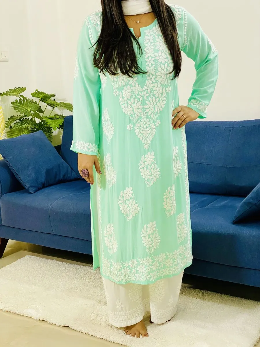Modal Chikankari Solid Women's Long Kurta