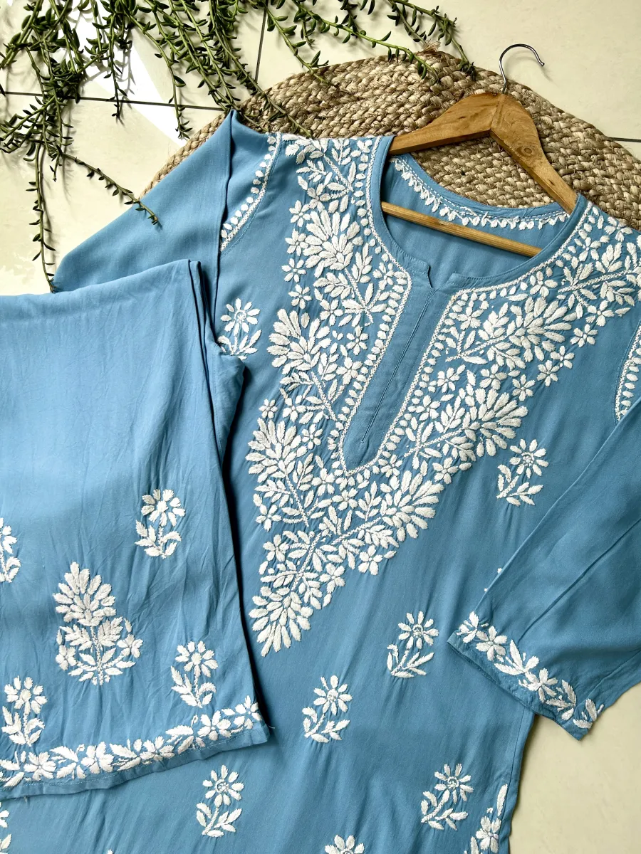 Rayon Chikankari Handwork women kurta palazzo set