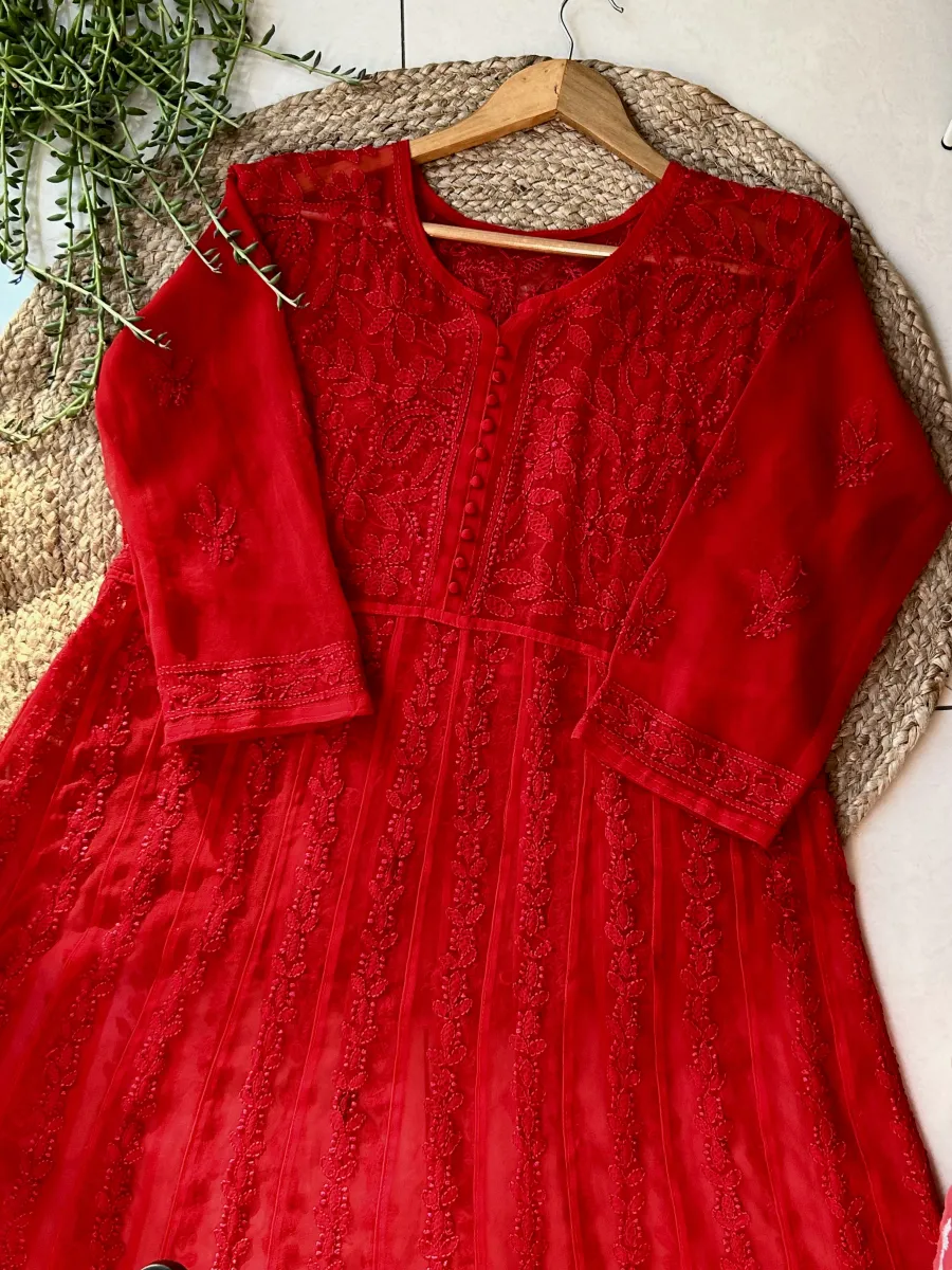 Resham Chikankari Hand Embroidered Women's Yog Anarkali Kurta