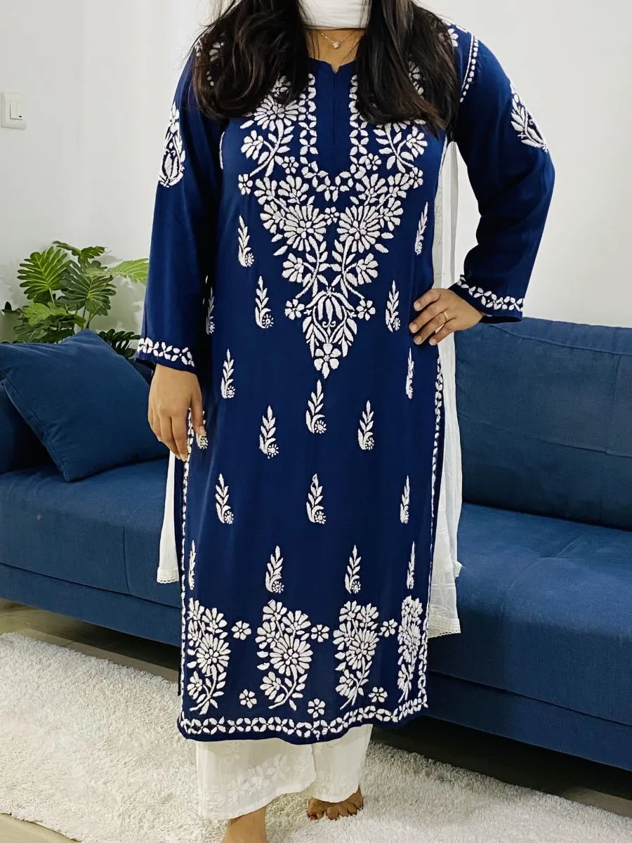 Modal Chikankari Solid Women's Long Kurta