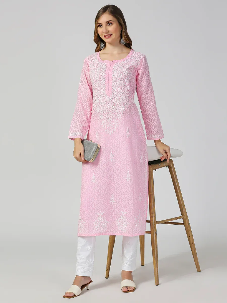 Cotton Chikankari Hand Embroidered Women's Floral Long Kurta