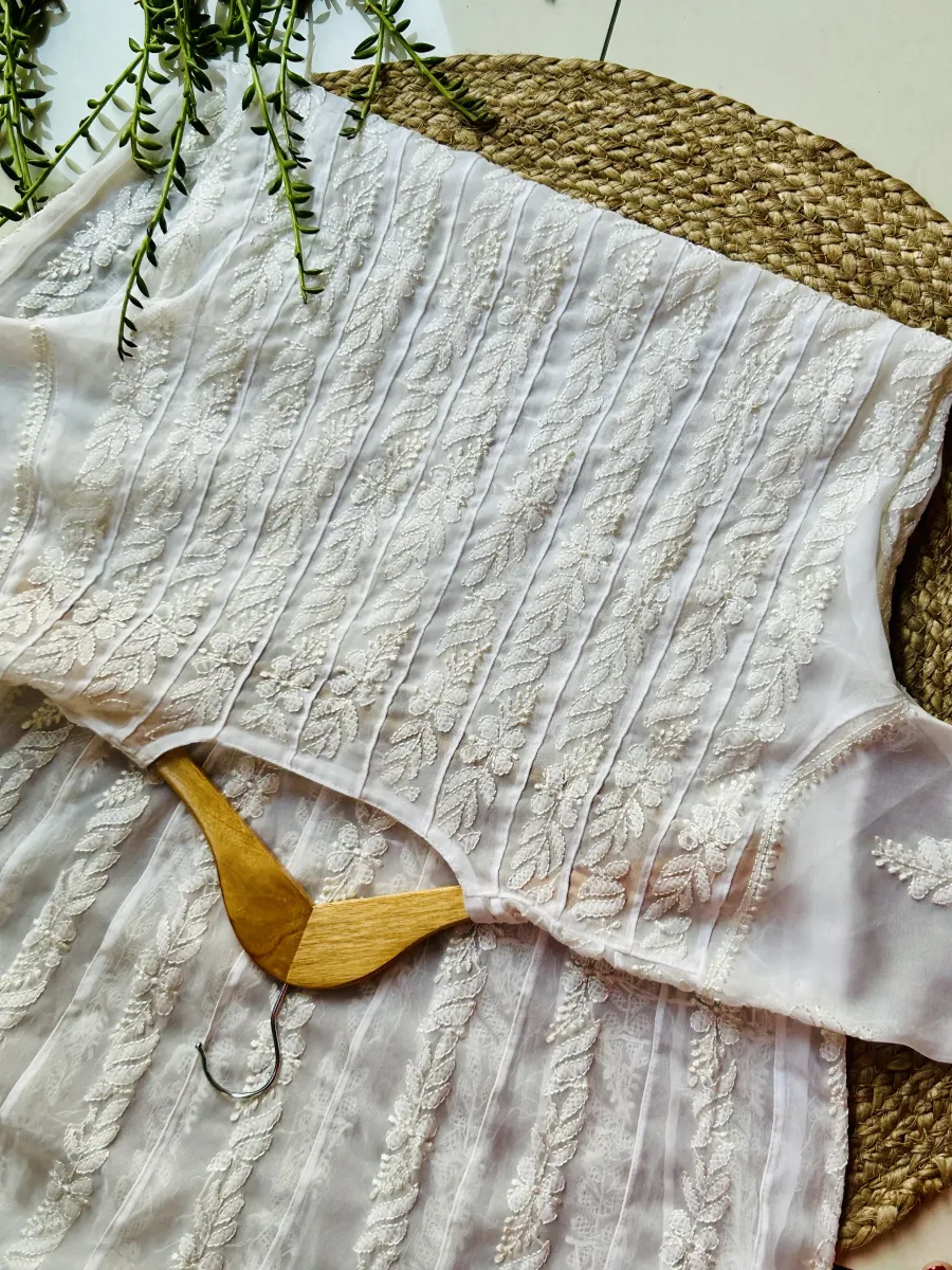 Resham Chikankari Hand Embroidered Women's Anarkali Long Kurta