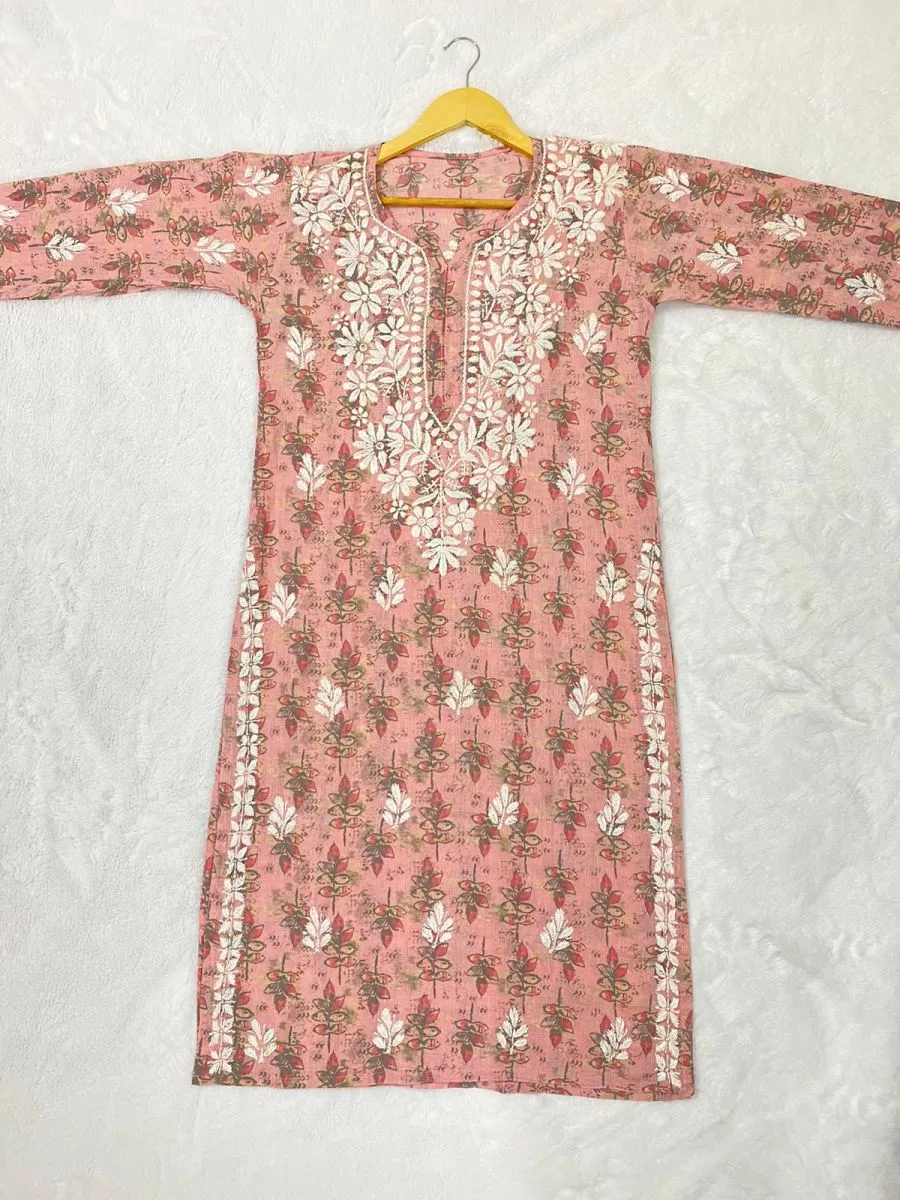 Cotton Chikankari Hand Embroidered Women's Long Kurta