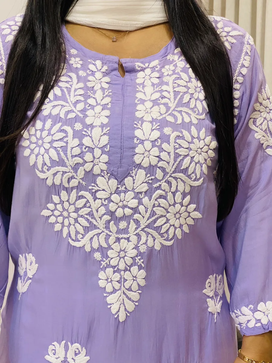 Premium Modal Chikankari Hand Embroidered Women's Long Solid Kurta