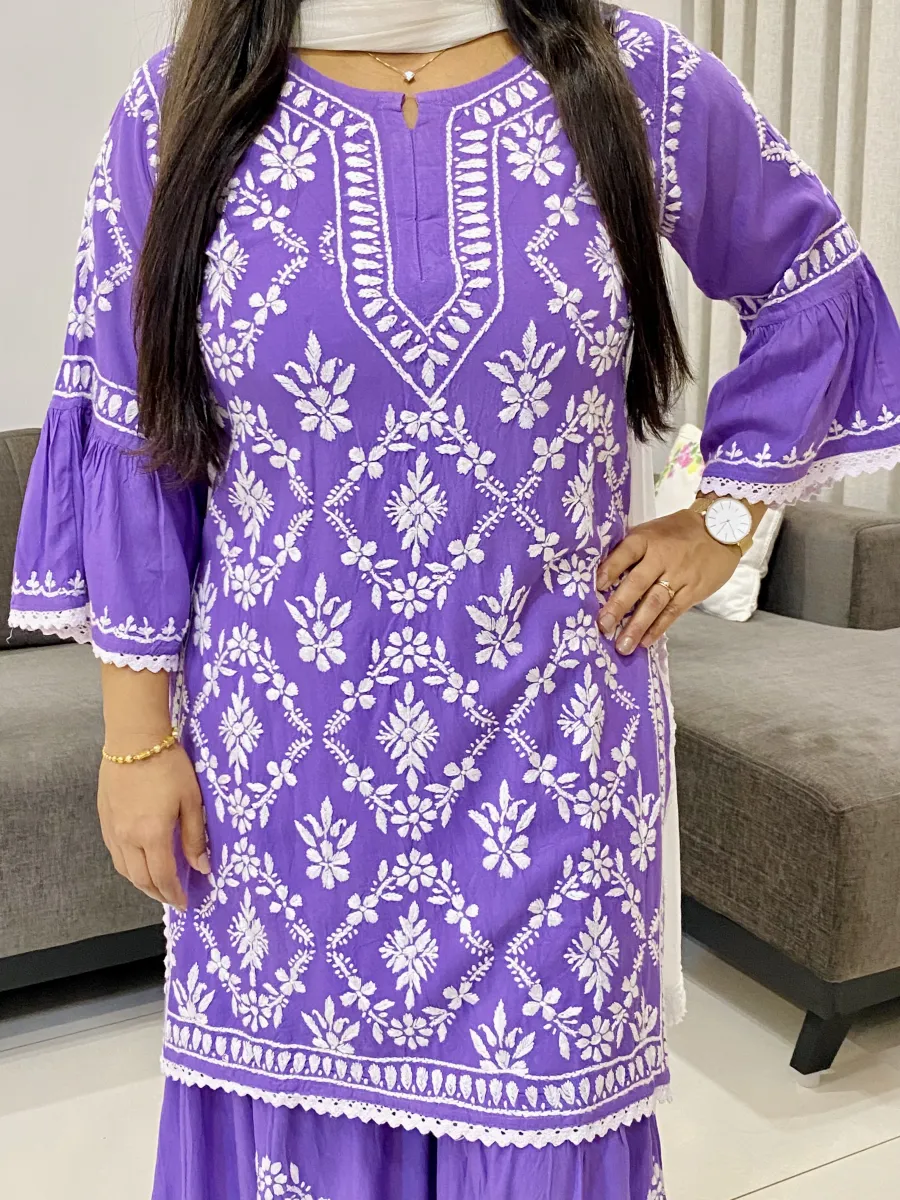 Rayon Chikankari Hand Embroidered Designer Women's Gharara Set