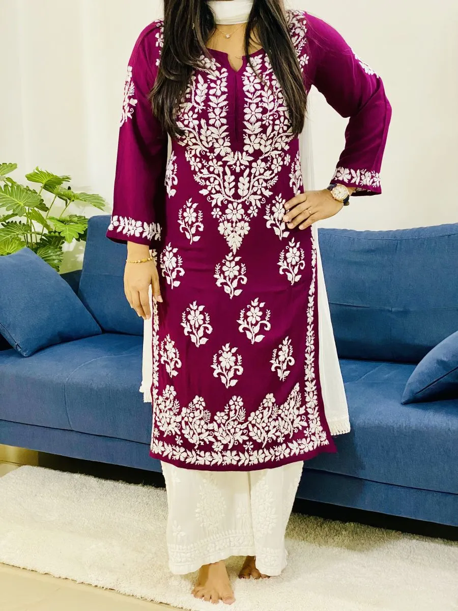 Modal Chikankari Solid Women's Long Kurta