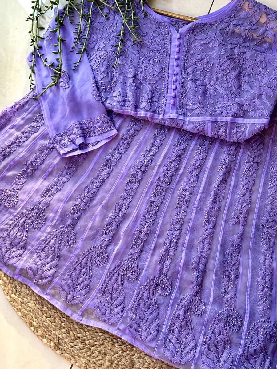 Resham Chikankari Hand Embroidered Women's Yog Anarkali Kurta