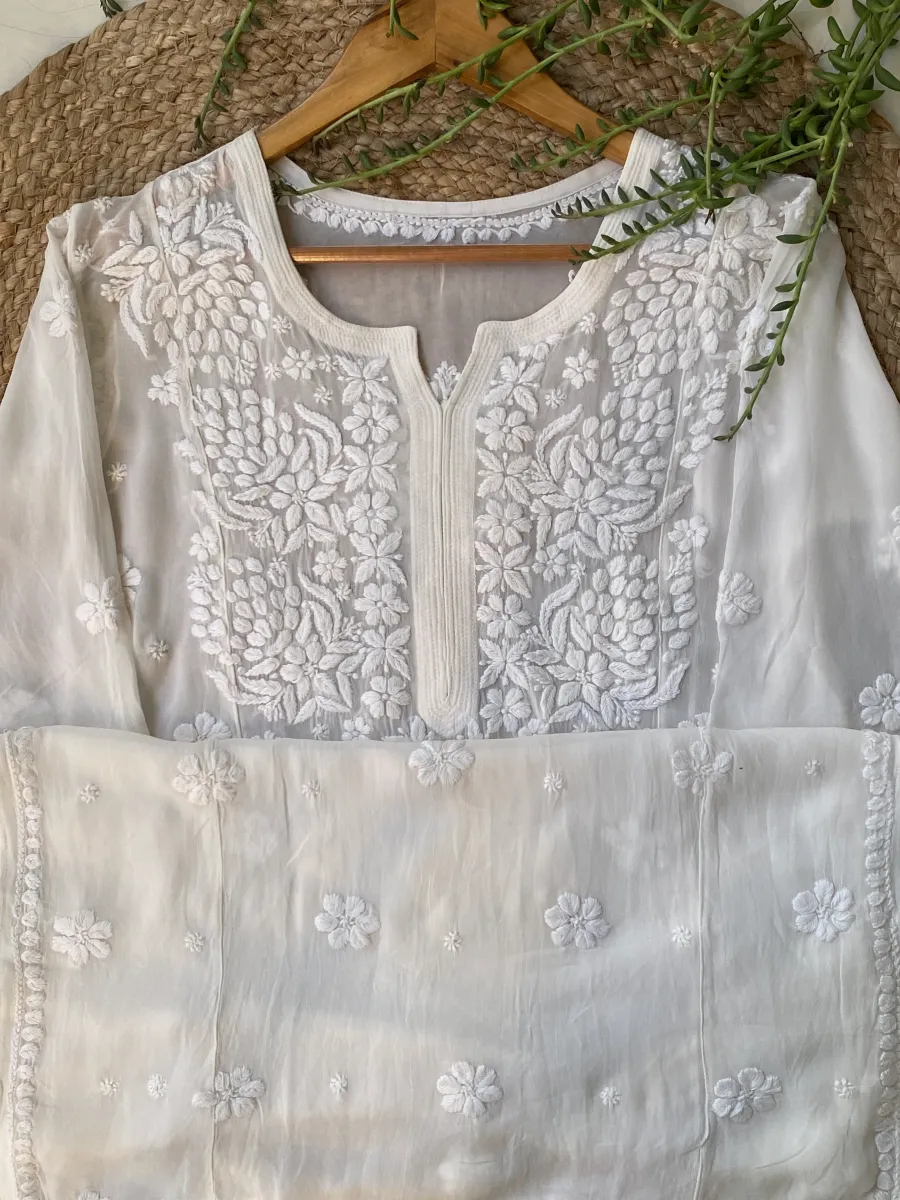 Viscose Chikankari Hand Embroidered Kurta and Dupatta