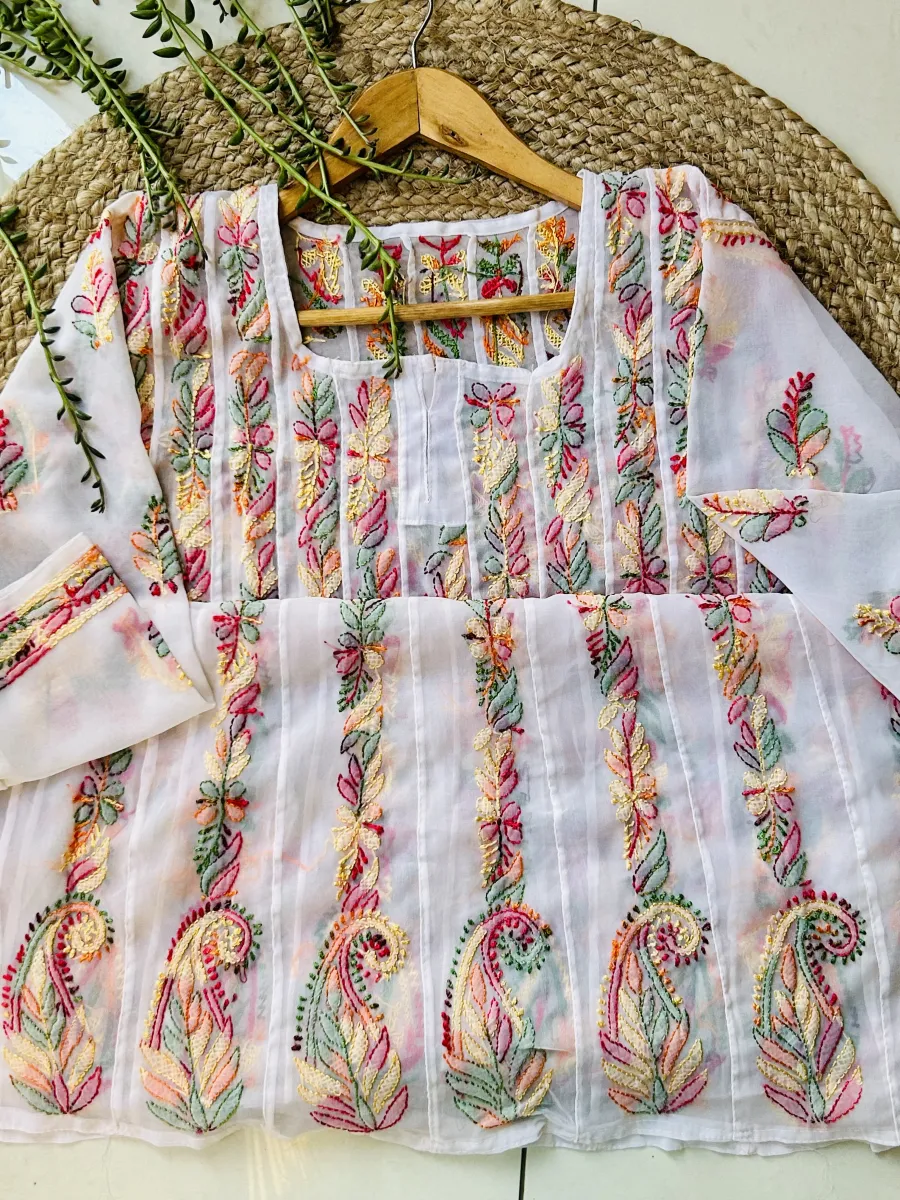 Resham Chikankari Hand Embroidered Women's Anarkali Kurta