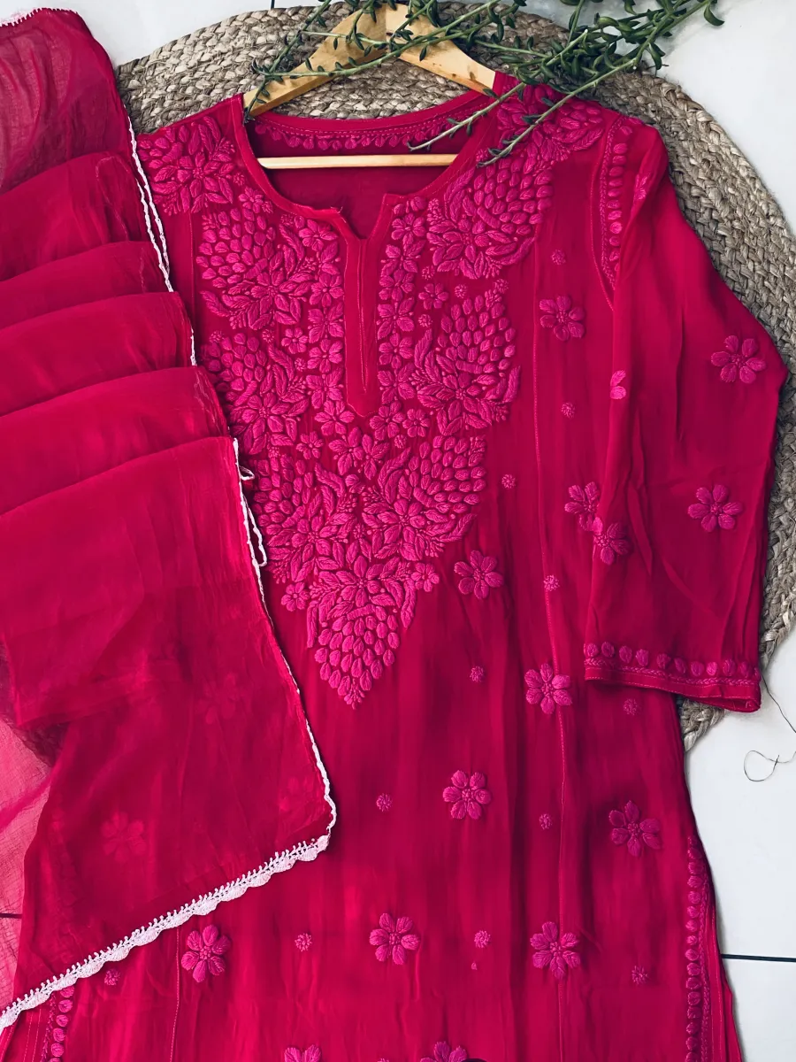 Viscose Chikankari Hand Embroidered Kurta and Dupatta