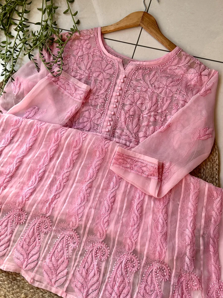 Resham Chikankari Hand Embroidered Women's Yog Anarkali Kurta