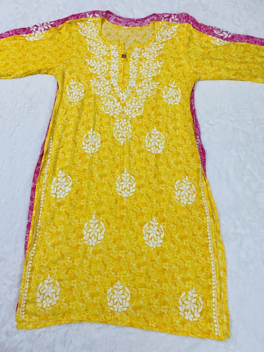 Rayon Chikankari Handwork Floral Women's Long kurta