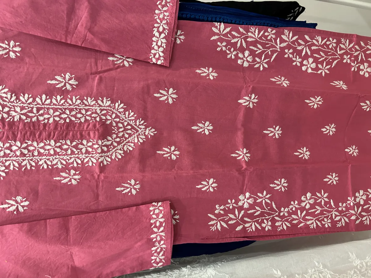 Cotton Chikankari Women's Solid Long Kurta
