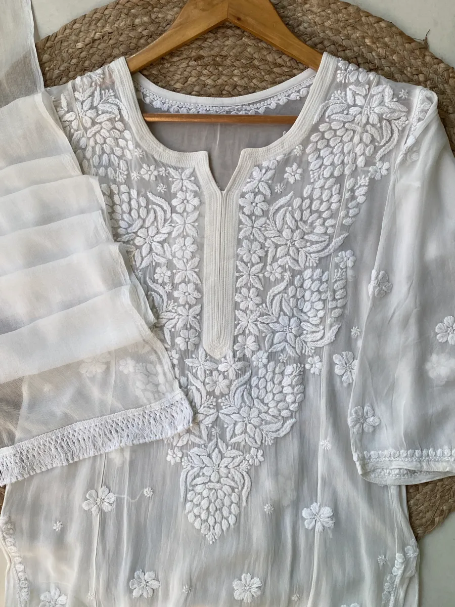 Viscose Chikankari Hand Embroidered Kurta and Dupatta