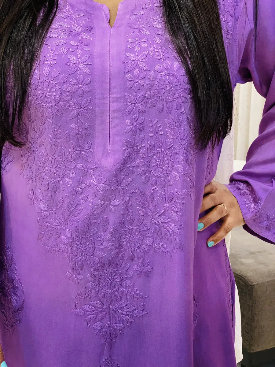 Rayon Ombre Shade Chikankari Hand Embroidered Women's Straight Kurta