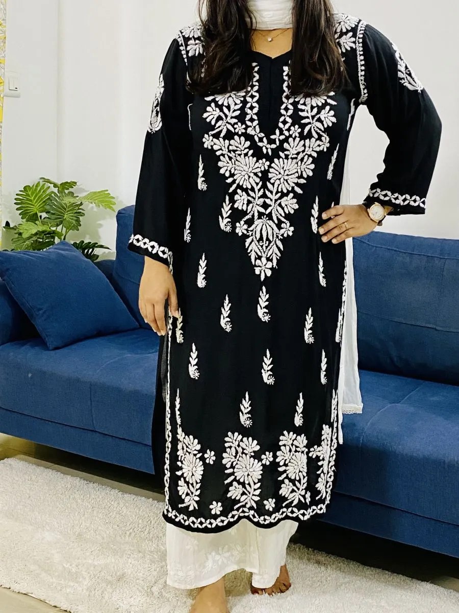Modal Chikankari Solid Women's Long Kurta