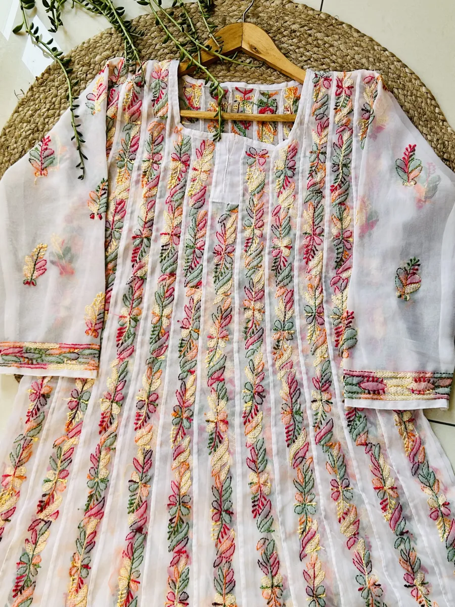 Resham Chikankari Hand Embroidered Women's Anarkali Kurta