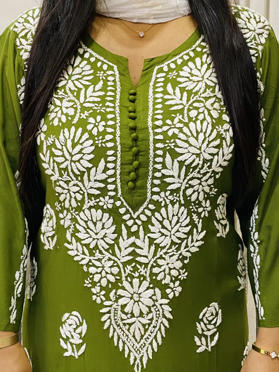 Premium Modal Chikankari Hand Embroidered Women's Solid Long Kurta