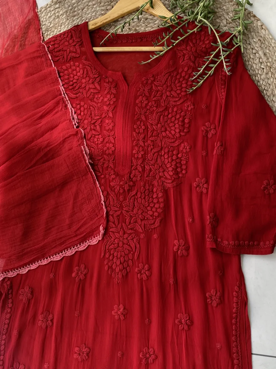Viscose Chikankari Hand Embroidered Kurta and Dupatta