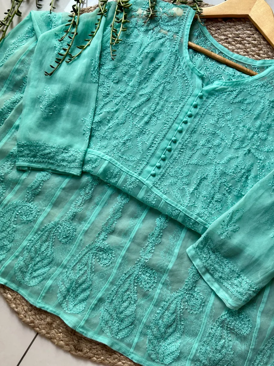 Resham Chikankari Hand Embroidered Women's Yog Anarkali Kurta