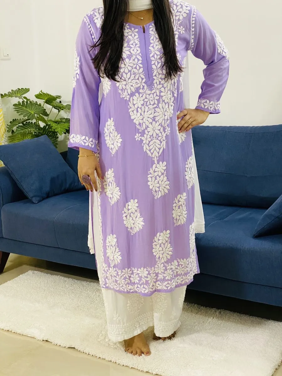 Modal Chikankari Solid Women's Long Kurta