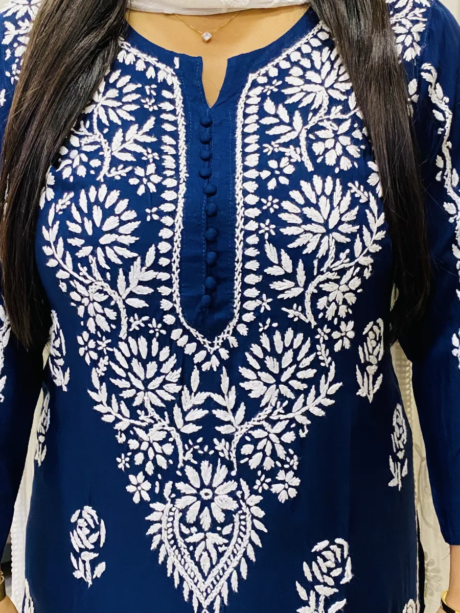Premium Modal Chikankari Hand Embroidered Women's Solid Long Kurta