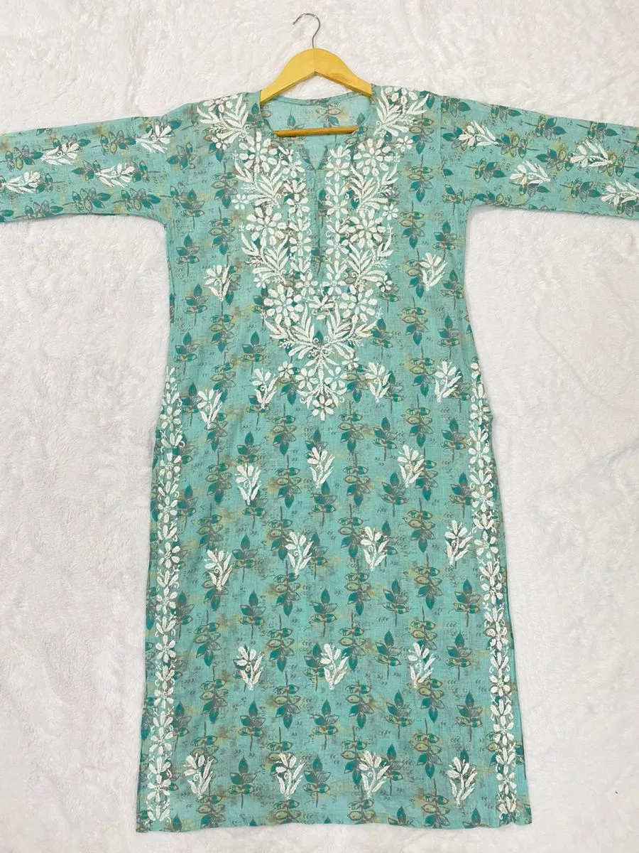 Cotton Chikankari Hand Embroidered Women's Long Kurta