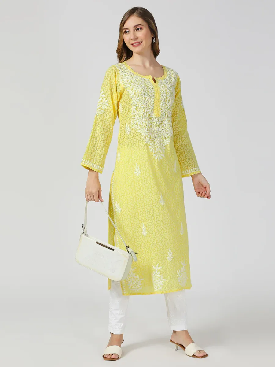 Cotton Chikankari Hand Embroidered Women's Floral Long Kurta