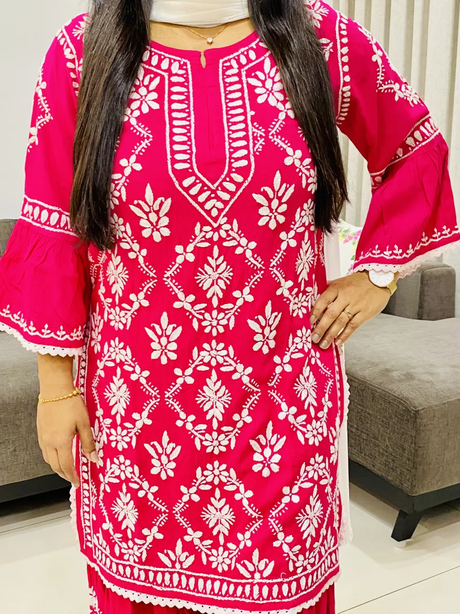 Rayon Chikankari Hand Embroidered Designer Women's Gharara Set